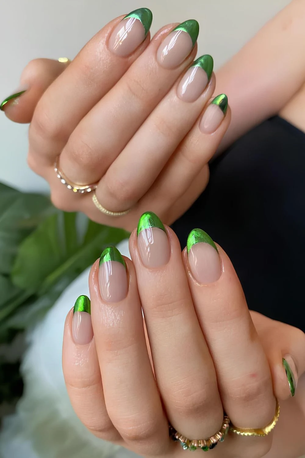 Green chrome French tip mani