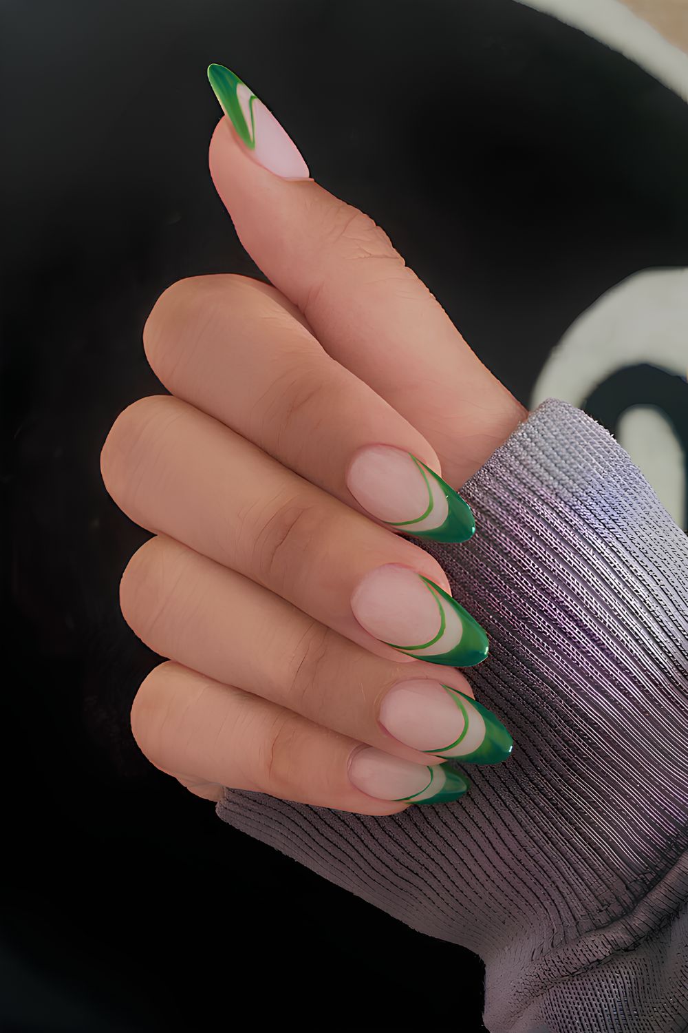 Green double french tip manicure