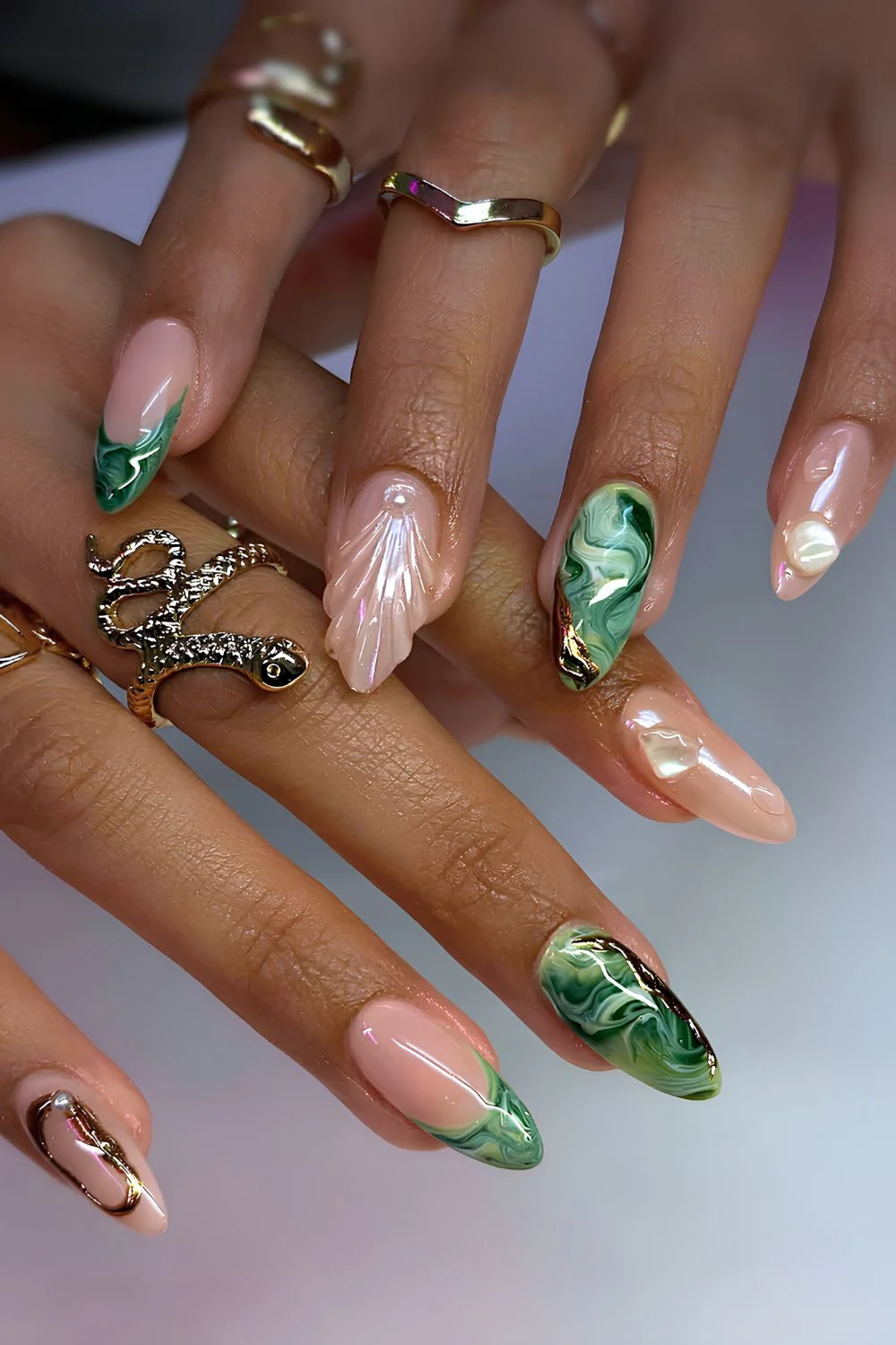 Green marble mix and match mani