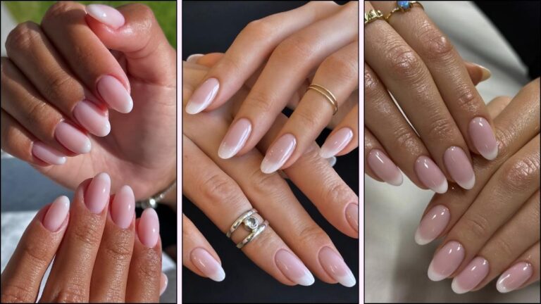 A collage of invisible French manicure designs