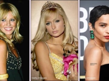 A collage of It girl portraits: Paris Hilton, Sienna Miller and Zoe Kravitz