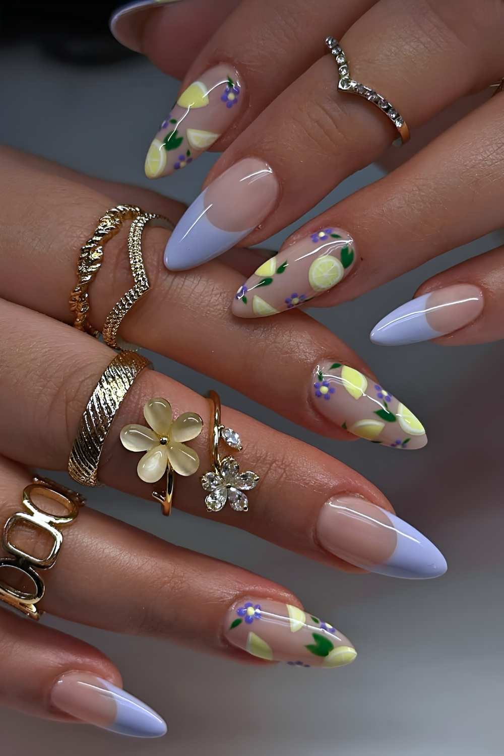 Lavender French mani with lemon art