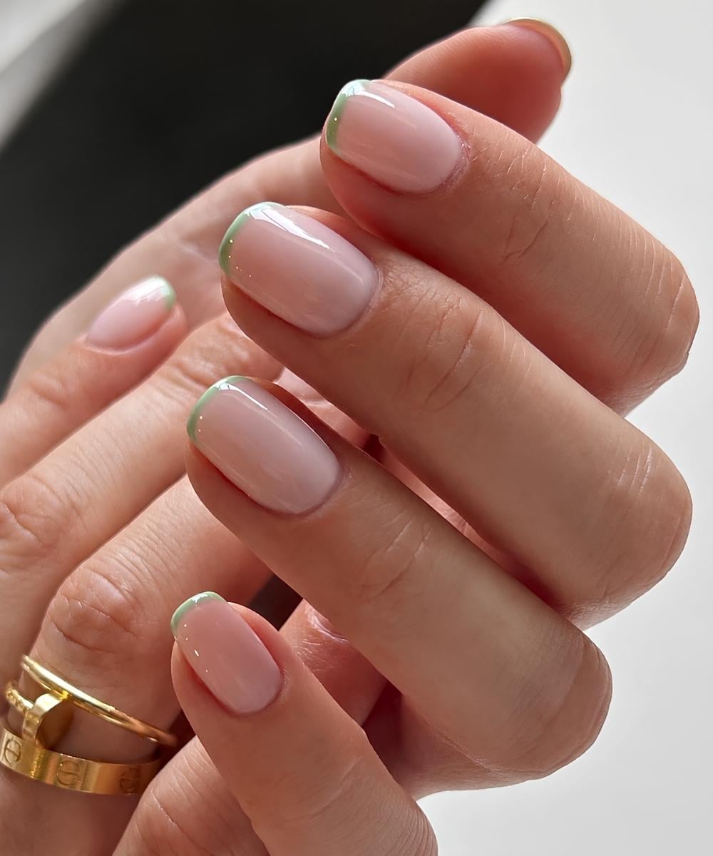 Matcha green micro French mani