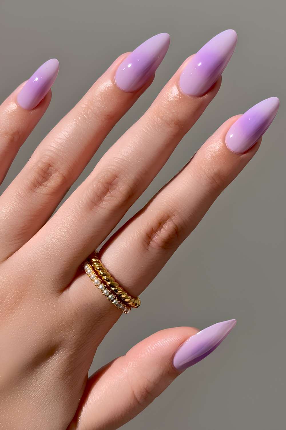 Milky lavender aura effect nails