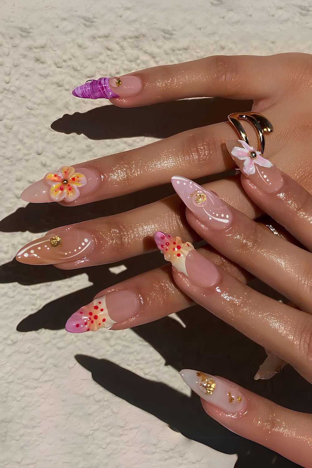 Mix and match 3D floral nails