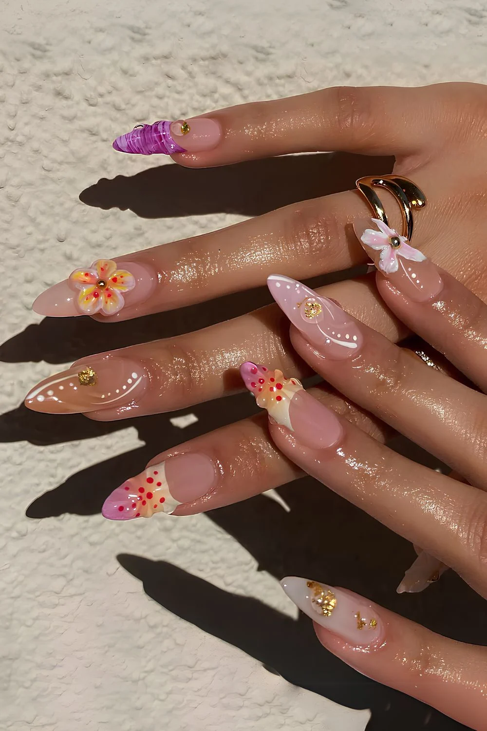 Mix and match 3D floral nails