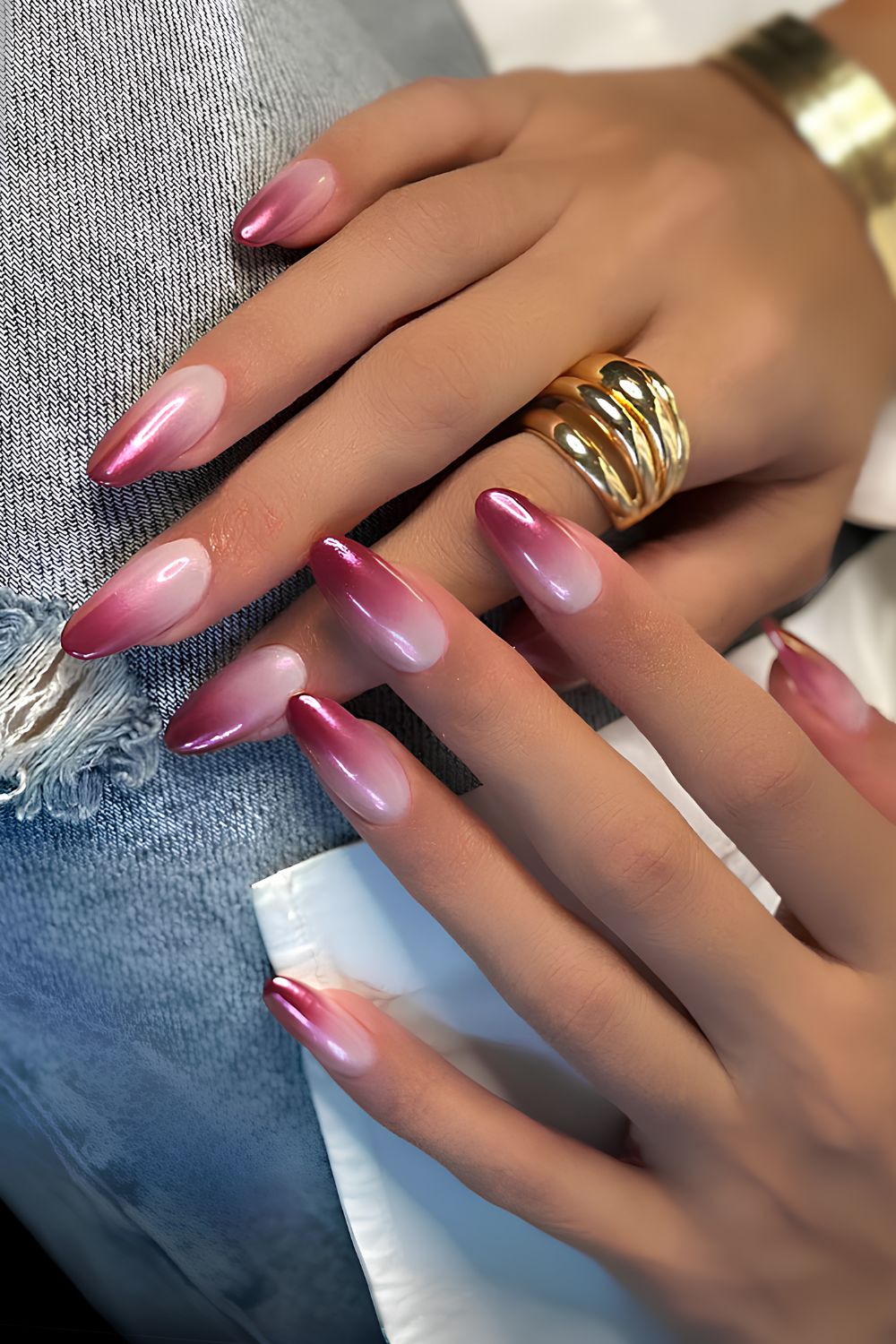 Ombre pink chrome mani