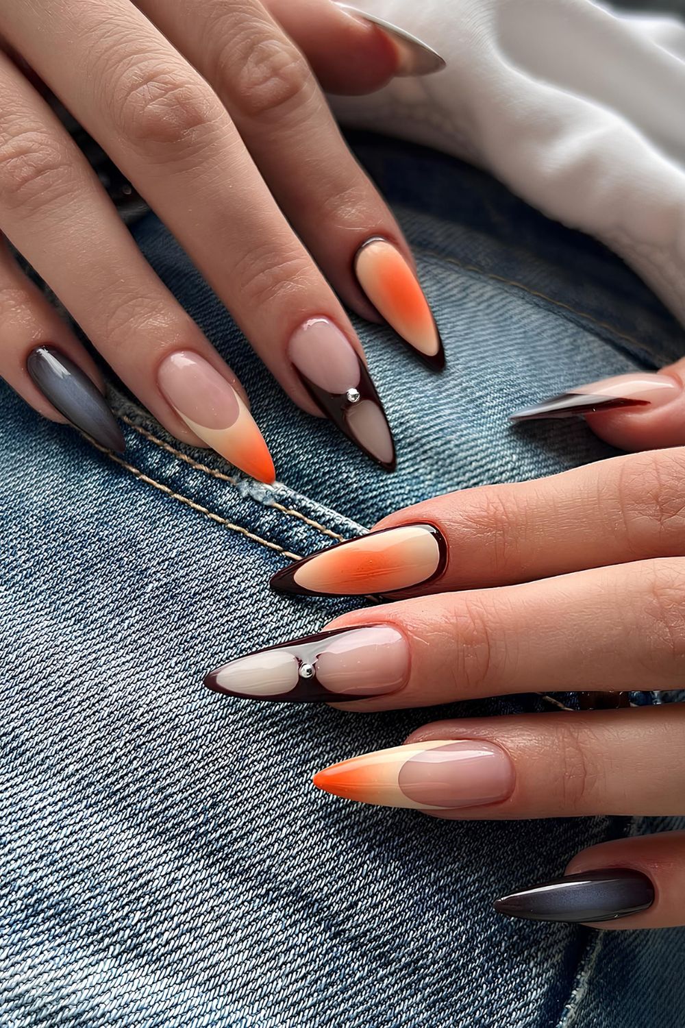 Orange and black mix and match mani