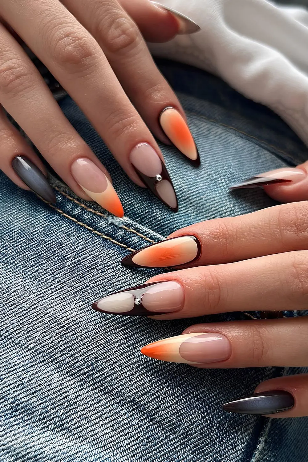 Orange and black mix and match mani