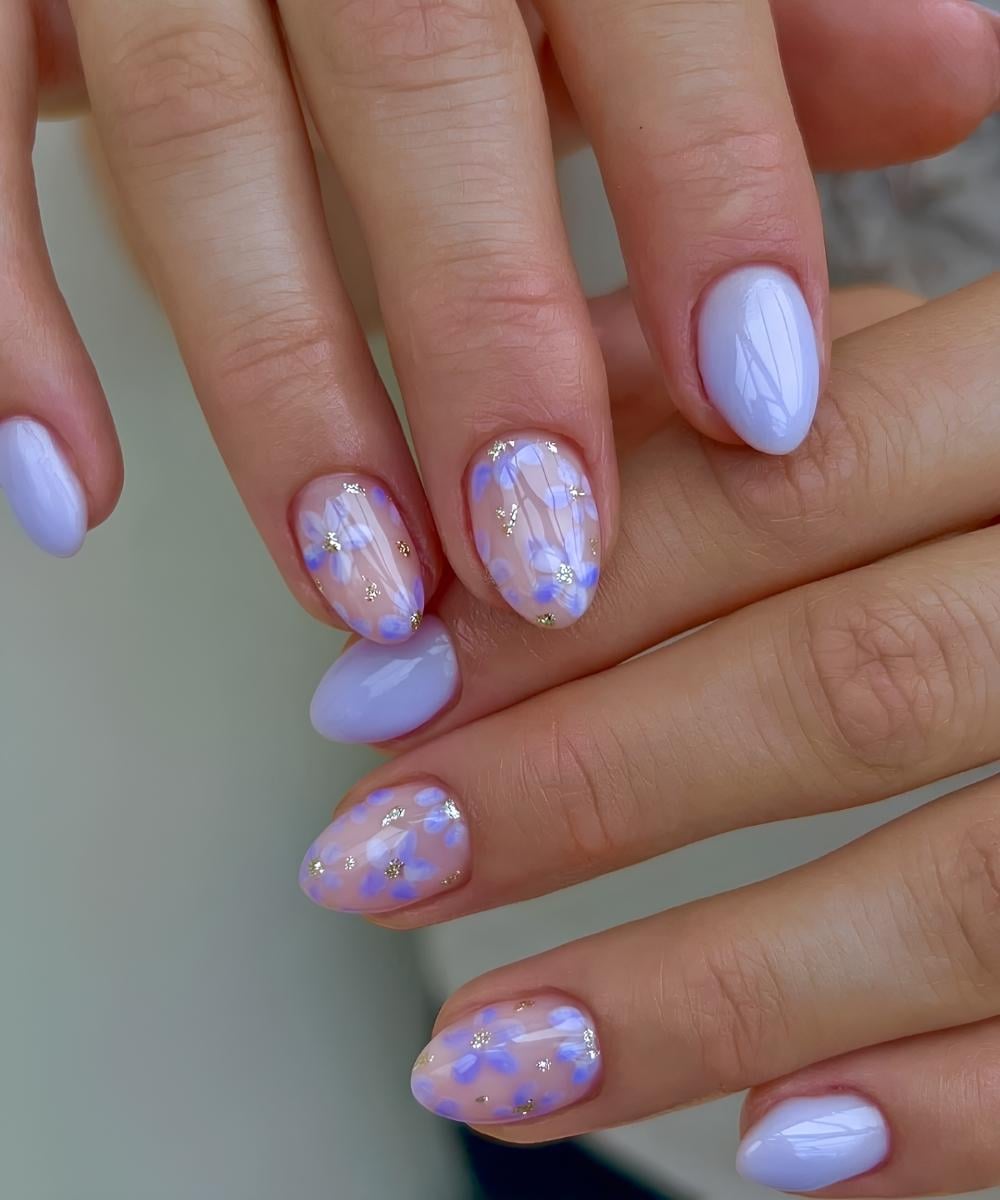 Pastel purple floral nails