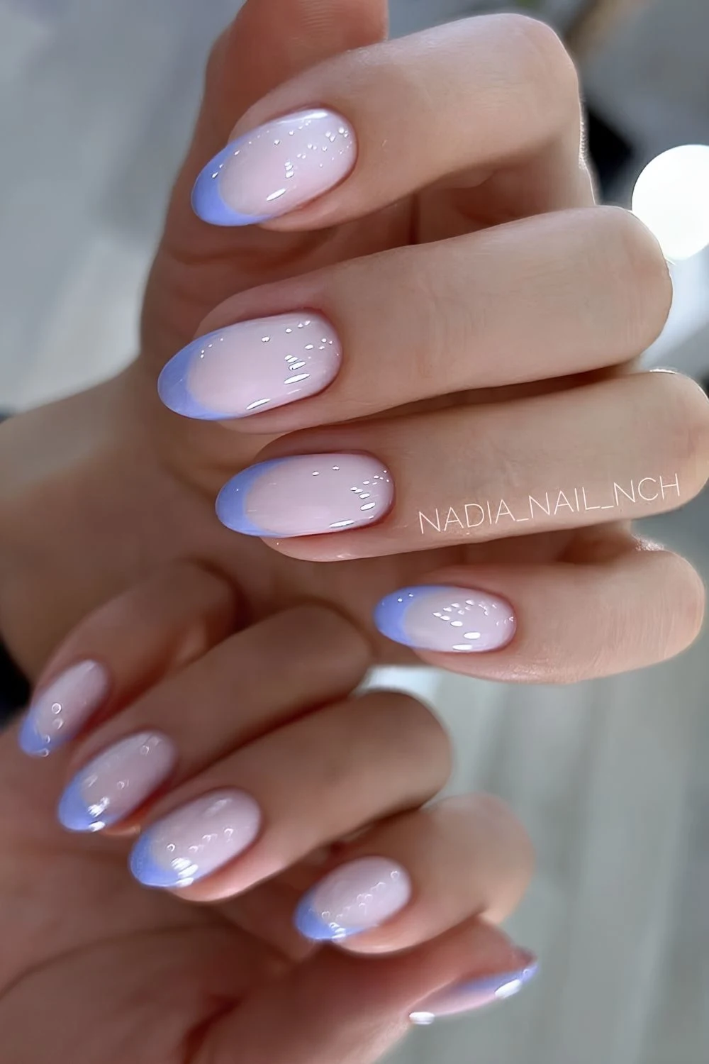 Periwinkle French mani on a milky base