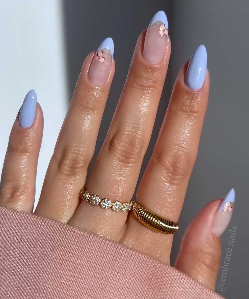 Periwinkle nails with pink accents