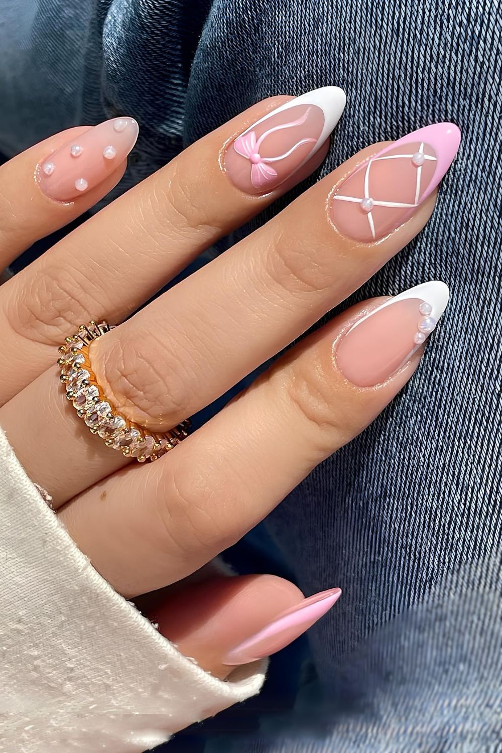 Pink and white french tips with dainty balletcore design.jpg