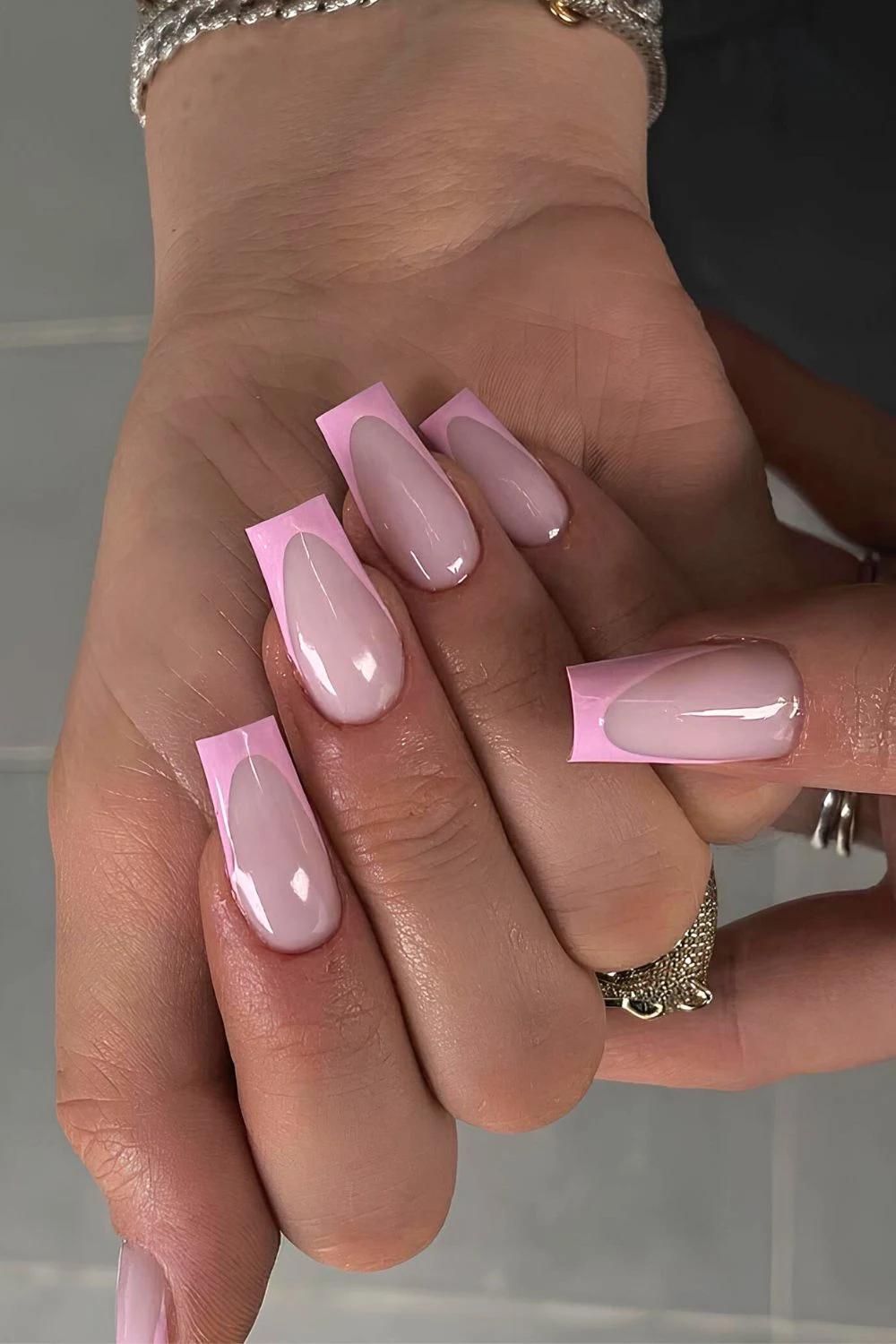 Pink based French nails with pink tips