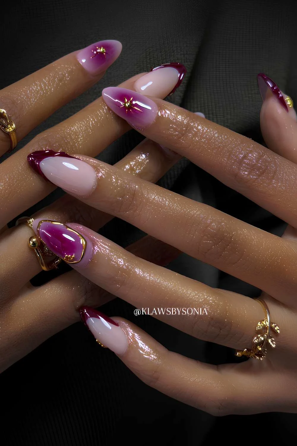 Purple and gold mix and match nails