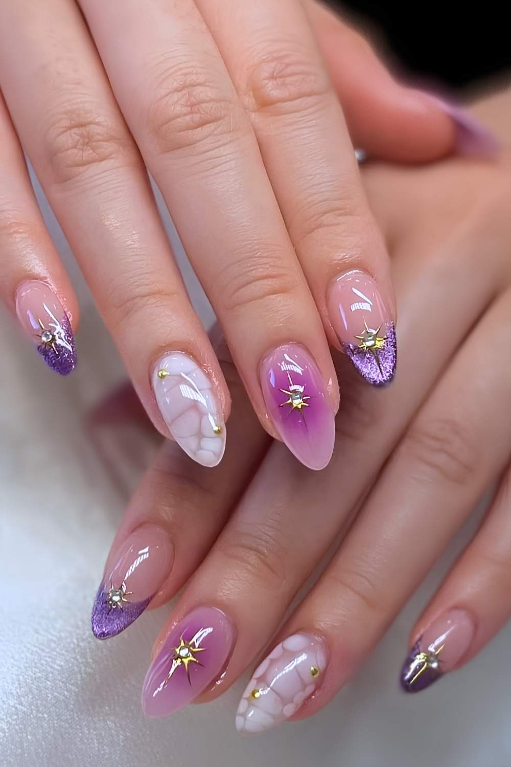 Purple and pink mix and match nails
