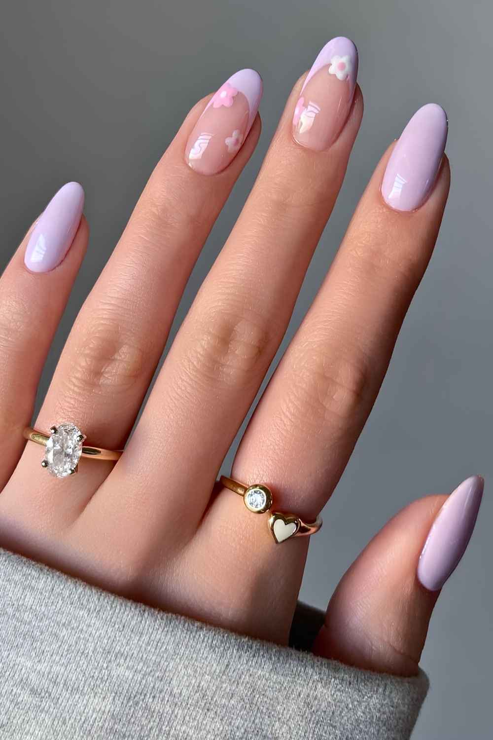 Purple spring nails with micro flowers