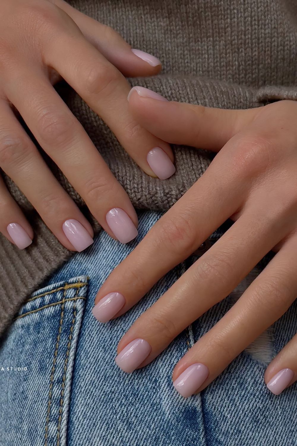 Sheer pink short and square mani