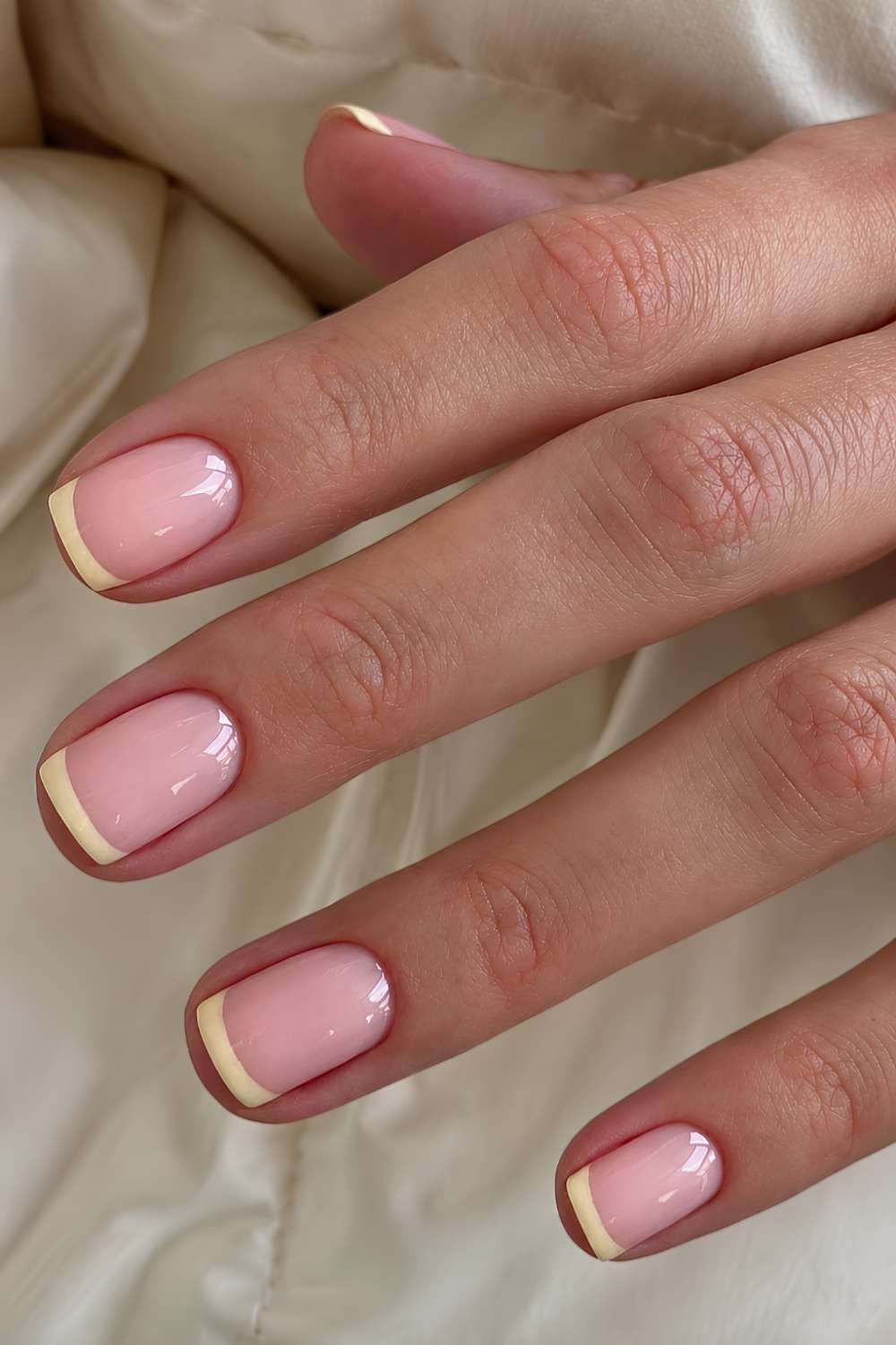 Short butter yellow French manicure
