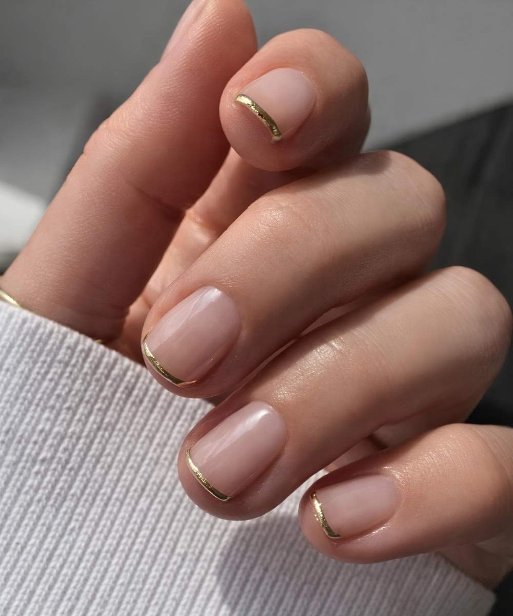 Short gold French manicure