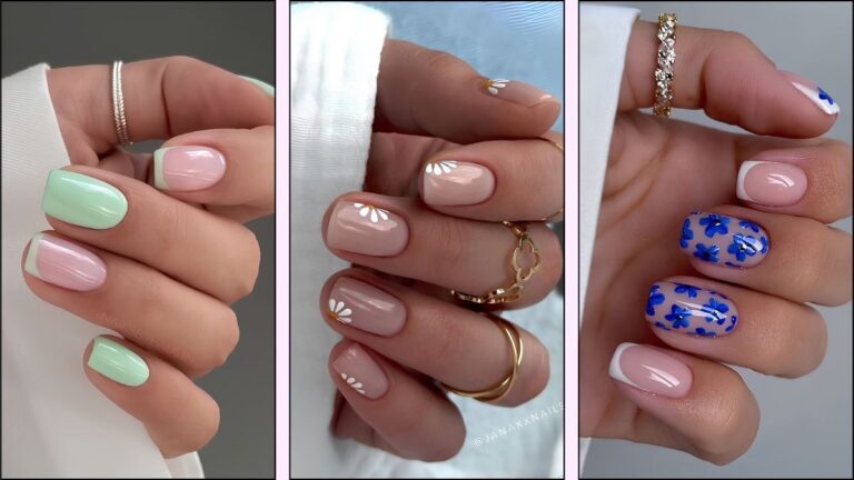 A collage of short spring nails