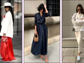 A collage of silk skirt outfit ideas