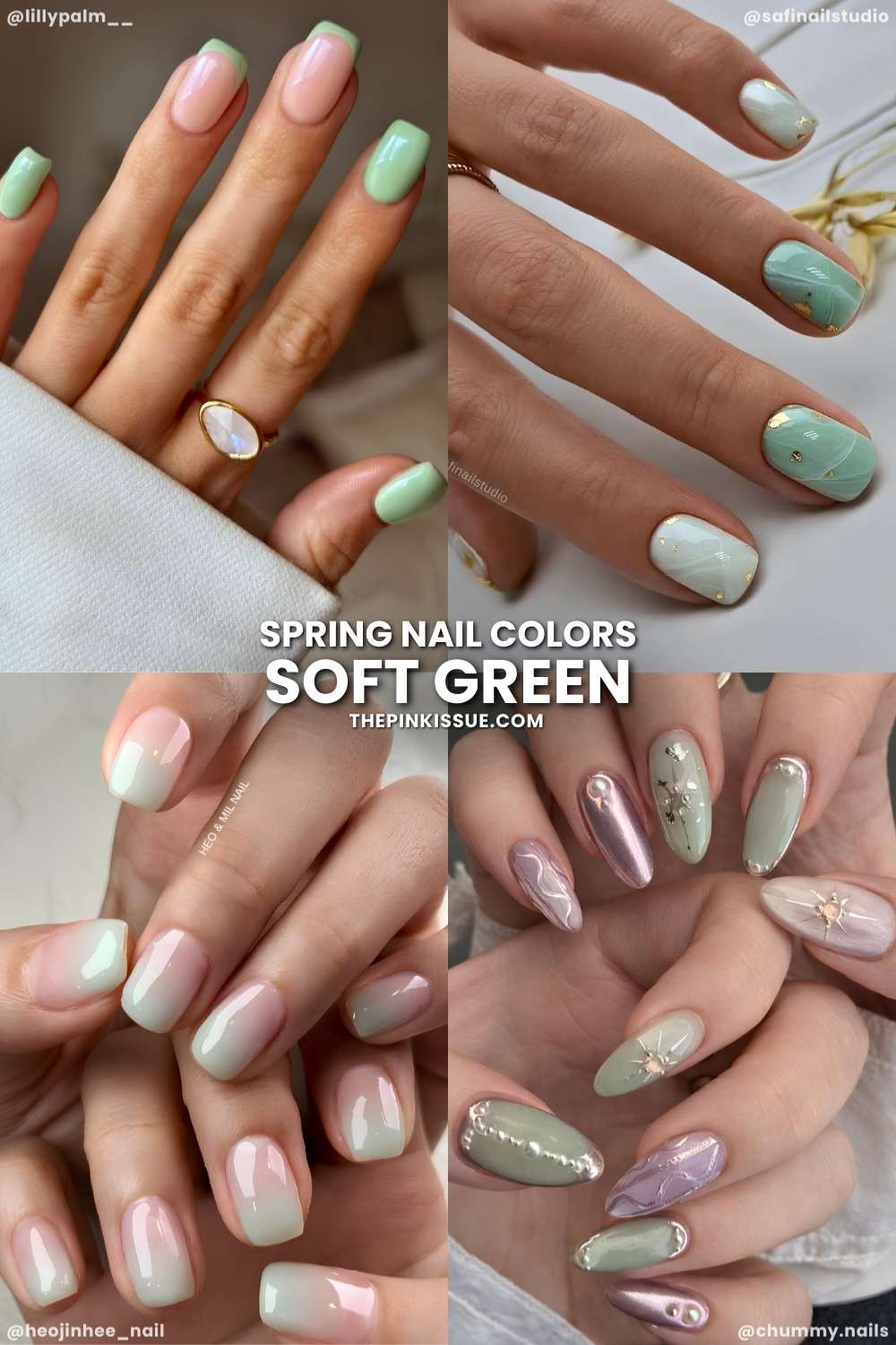 Soft green spring nail designs