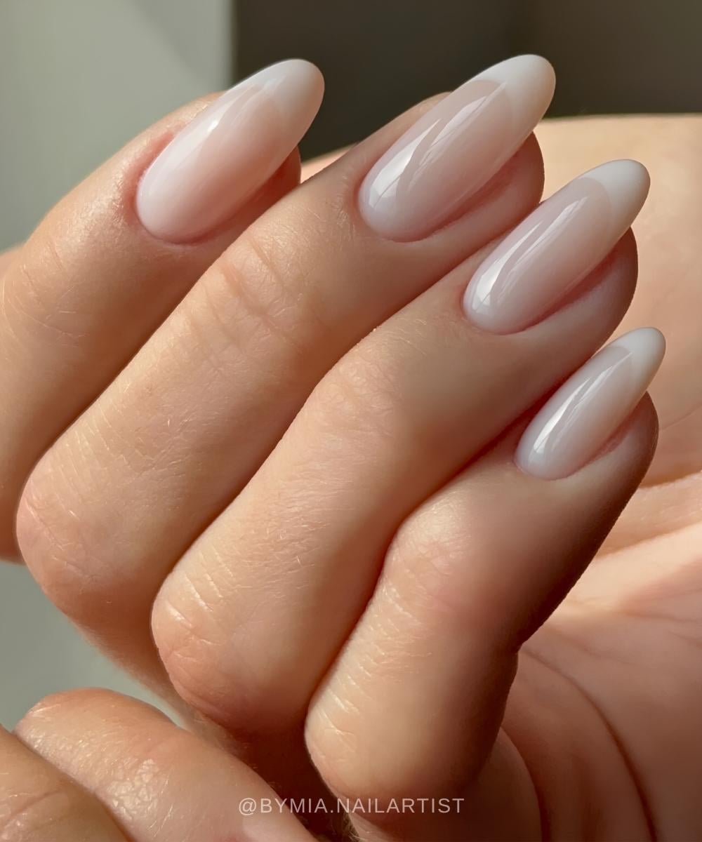 Soft milky vanilla French manicure