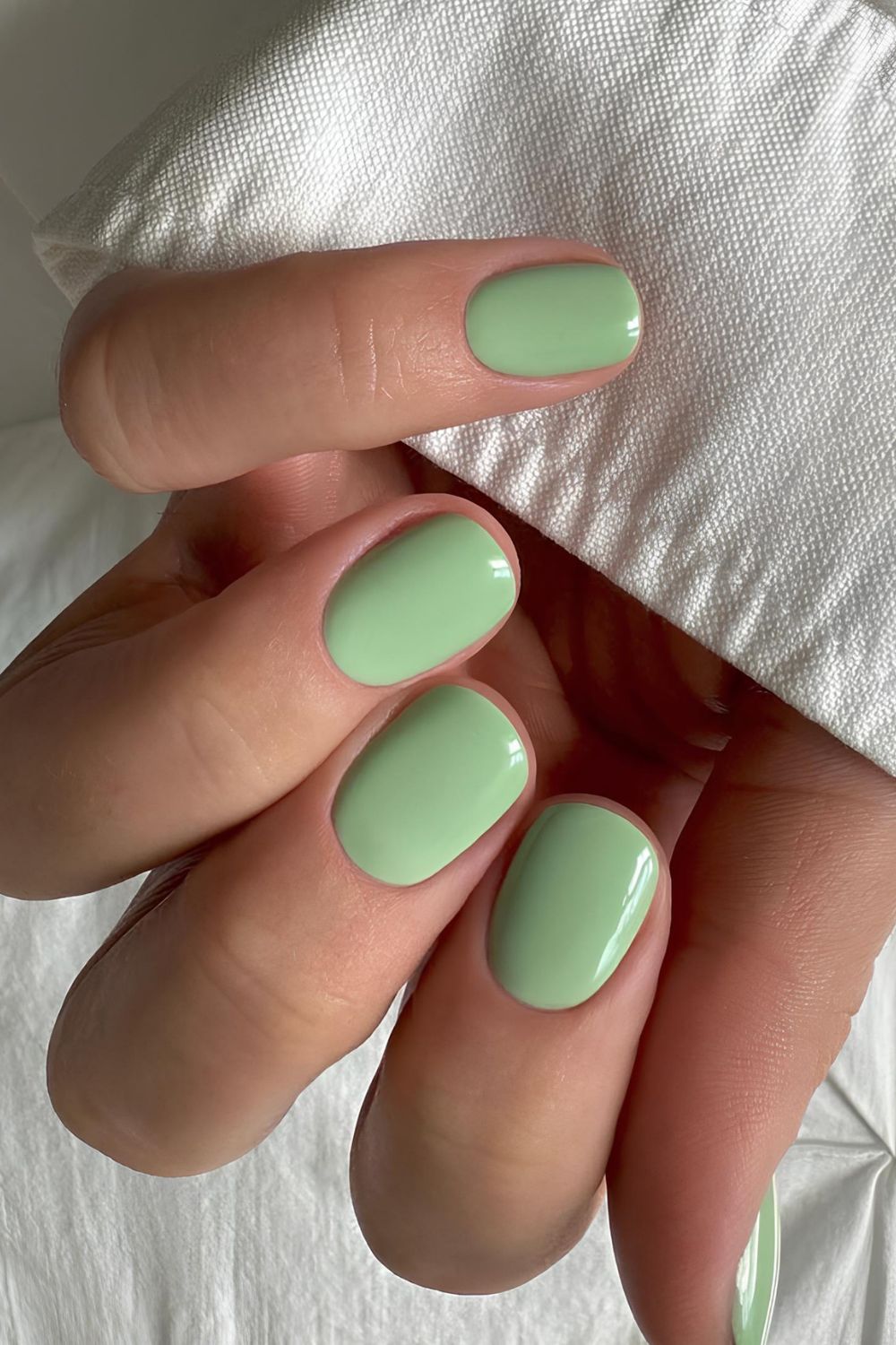 Solid matcha latte green nails