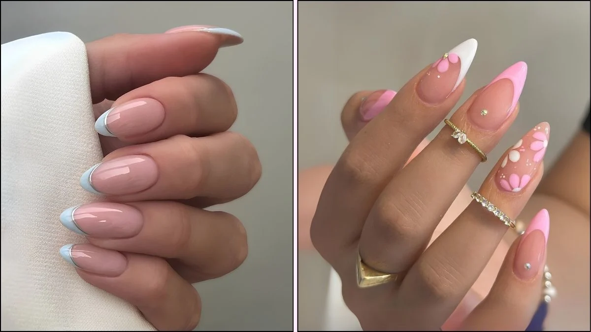 A collage of pretty spring French tip nails