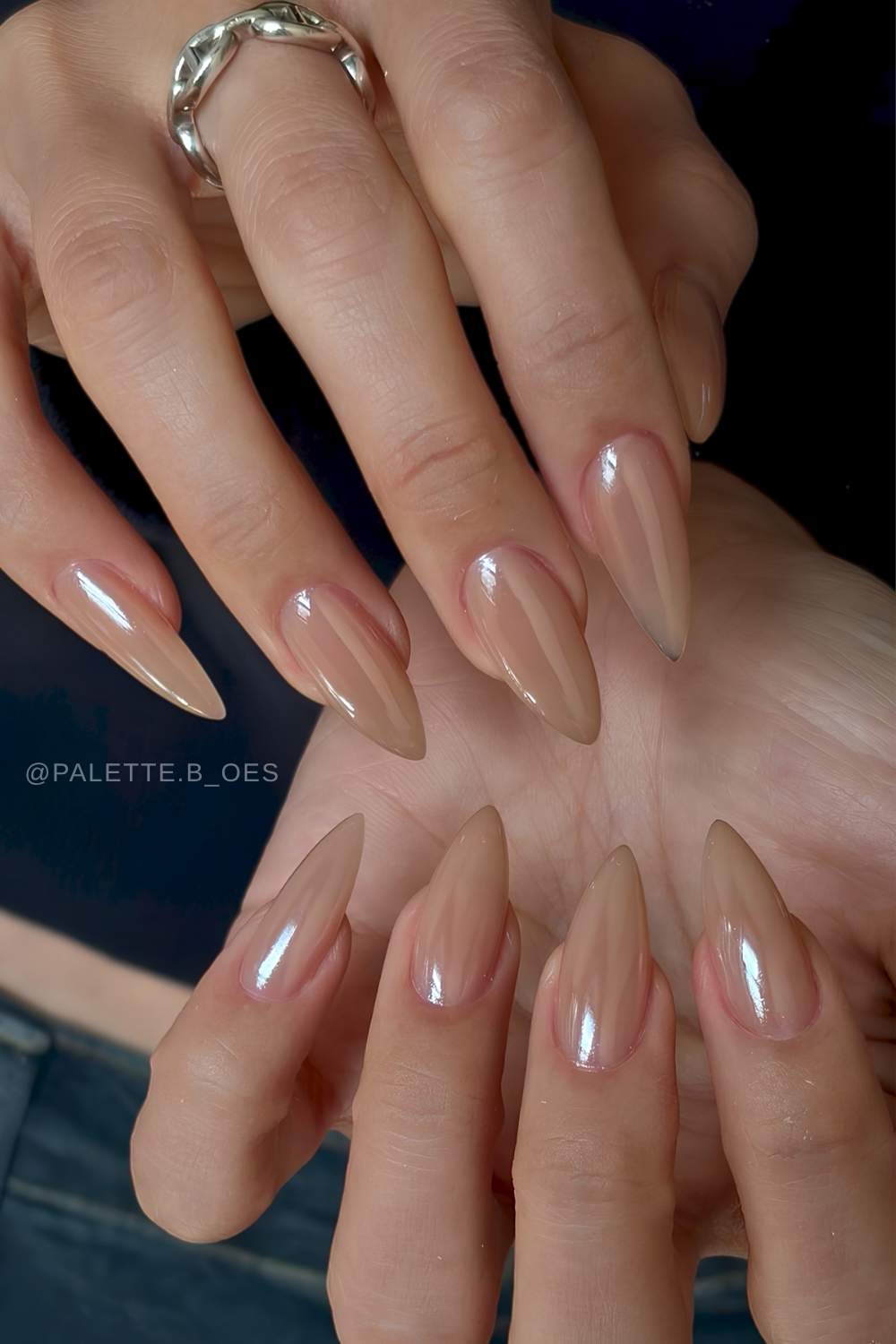 Stiletto neutral chrome nails