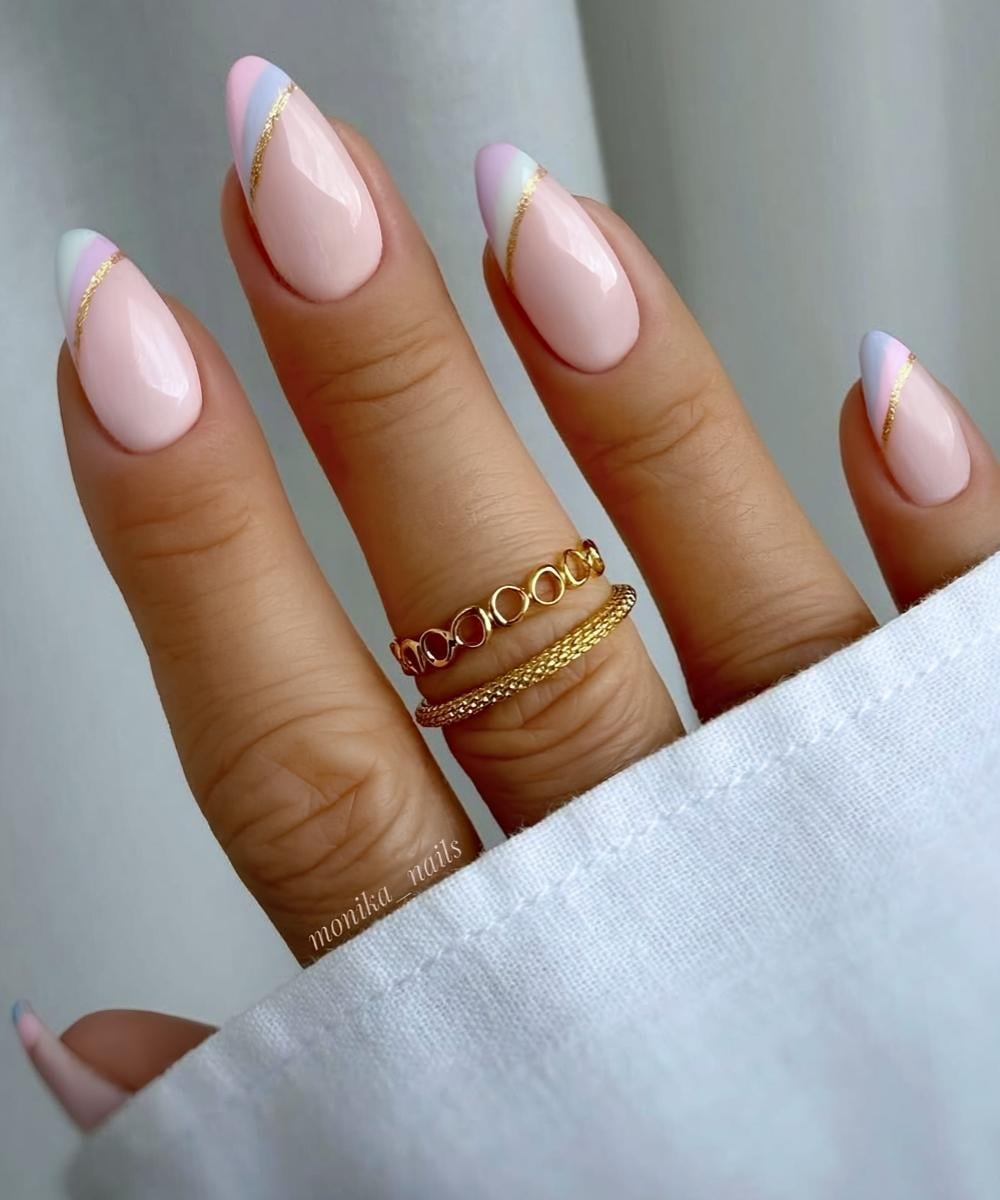 Striped pastel side French tip nails
