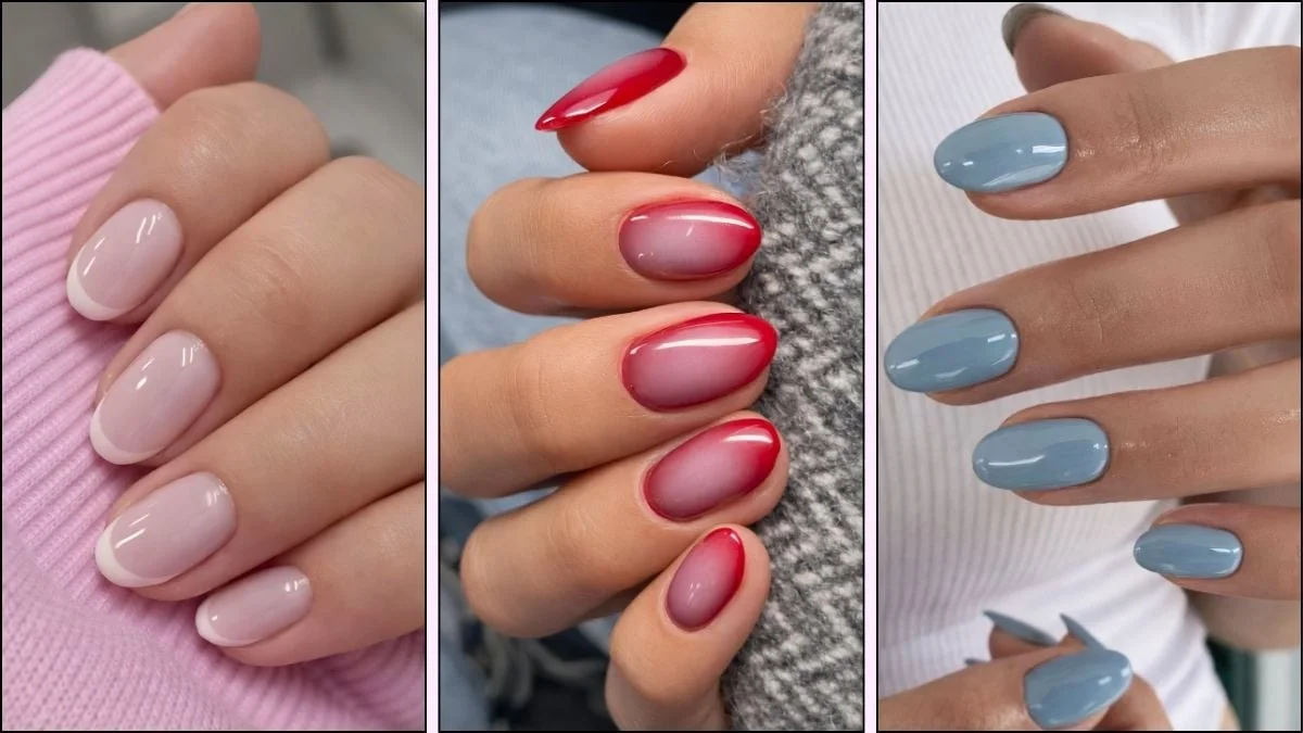 A collage of trendy nail colors for spring
