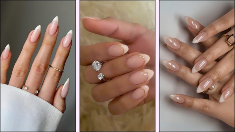 A collage of elegant vanilla French tip nail designs
