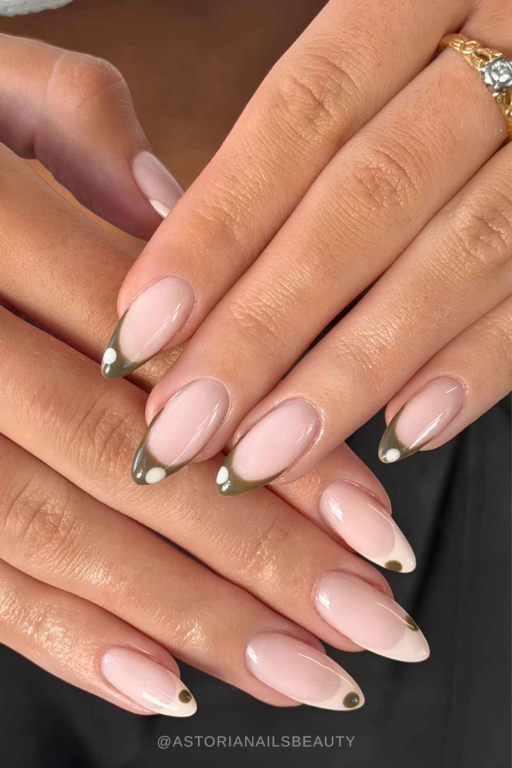 Vanilla and olive green single dot Frenchies