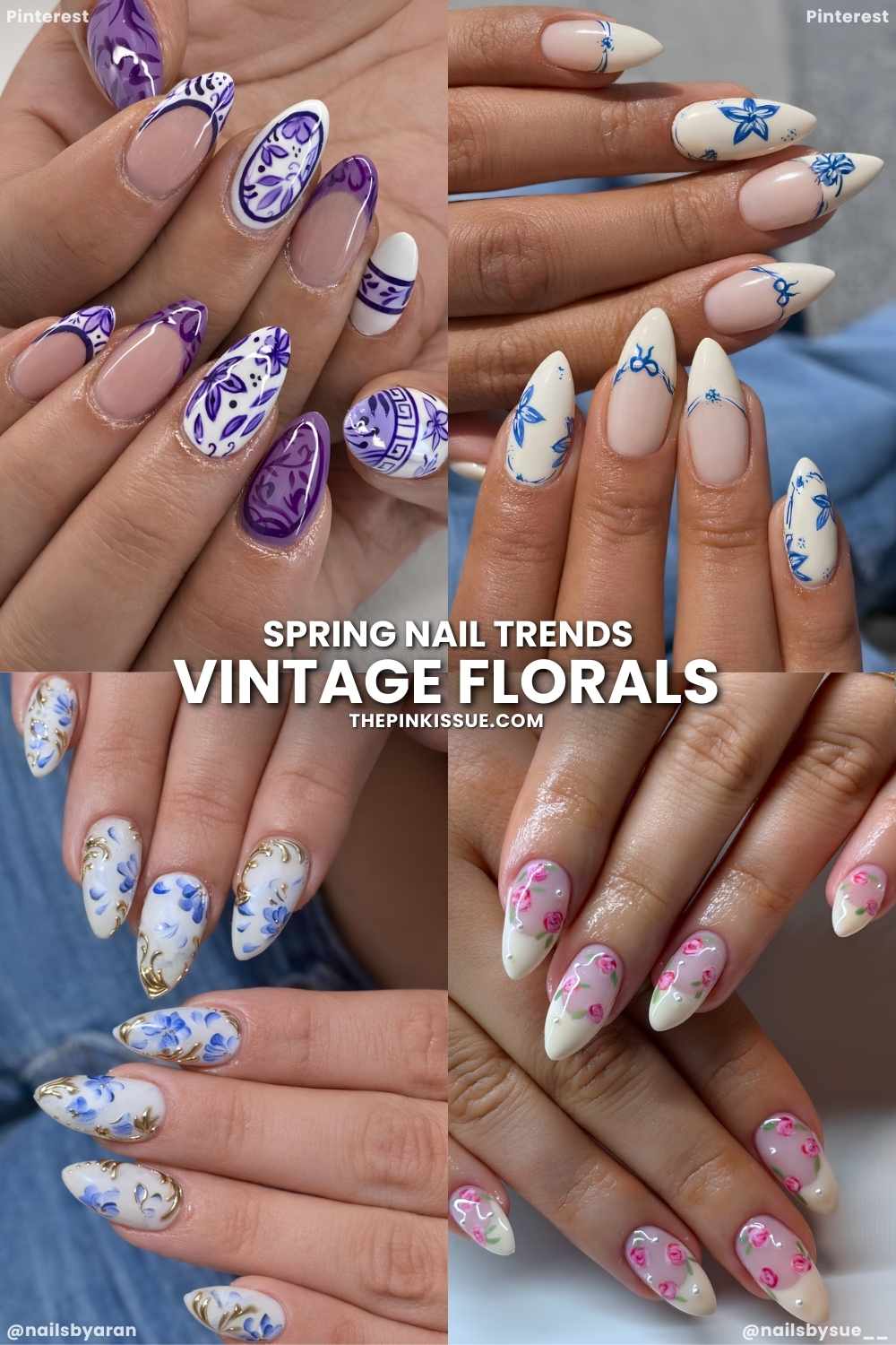 Vintage floral nail art for spring