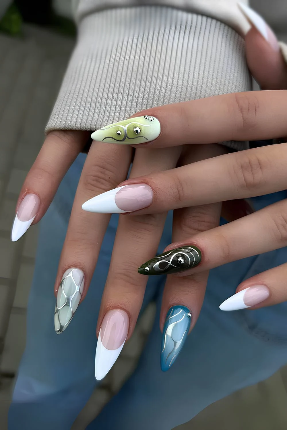 White French mix and match nails