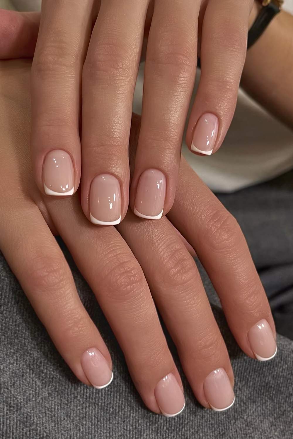 White micro French tip manicure