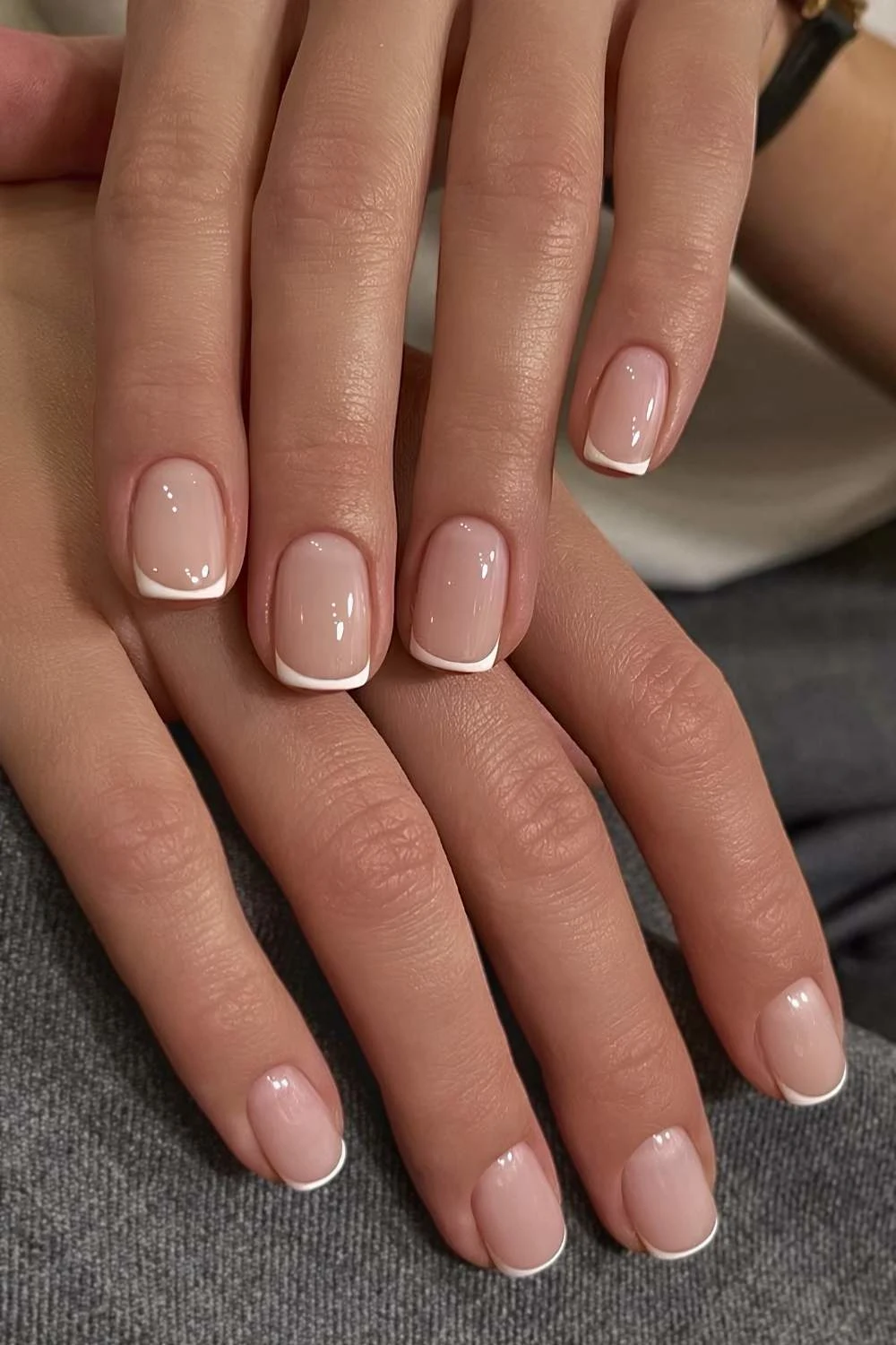 White micro French tip manicure