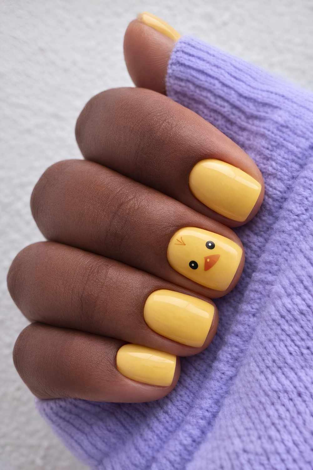 Yellow Easter nails with chick art