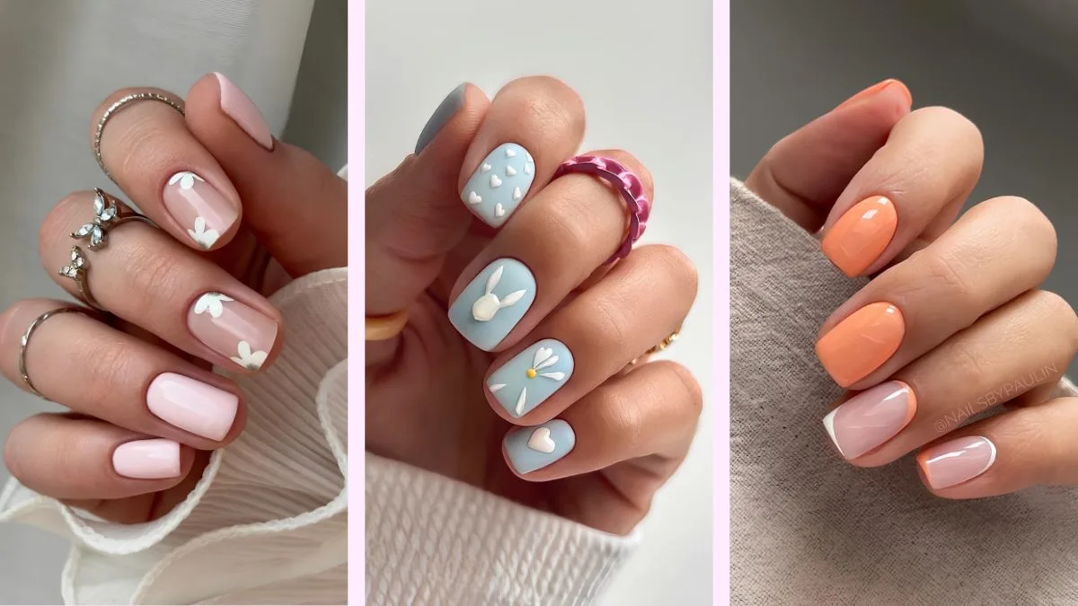 A collage of short Easter nails