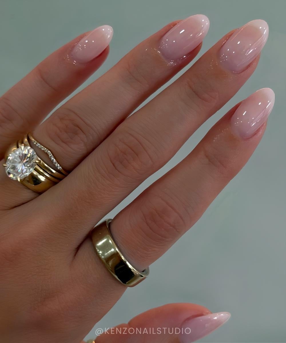Almond milky white blurred French nails