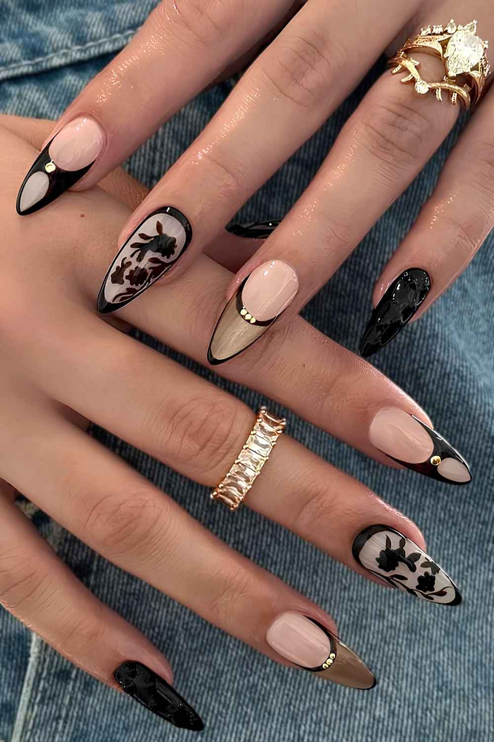 Black spring mix and match nails