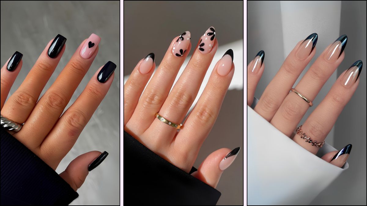A collage of black spring nails