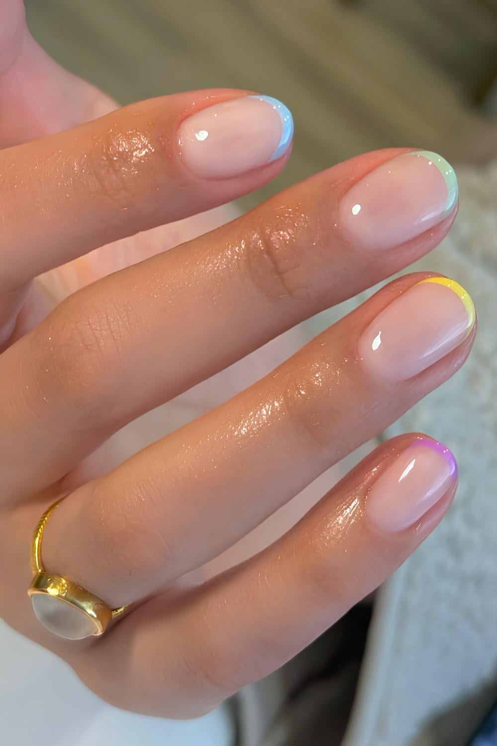 Colorful skittle French tip manicure