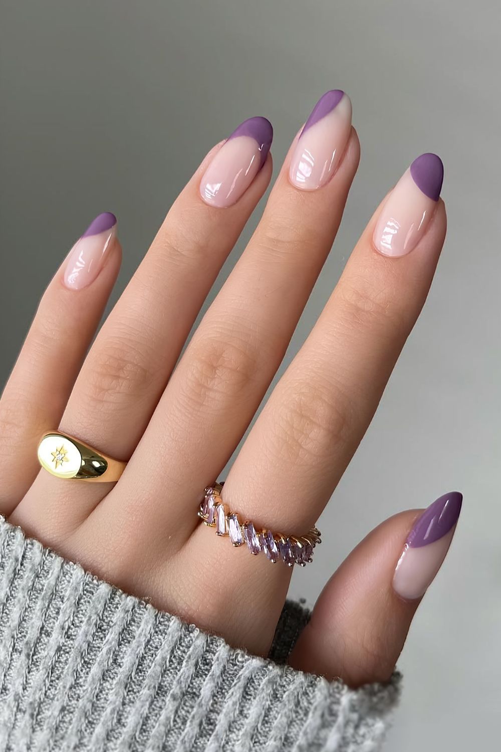 Dark lavender French tip nails
