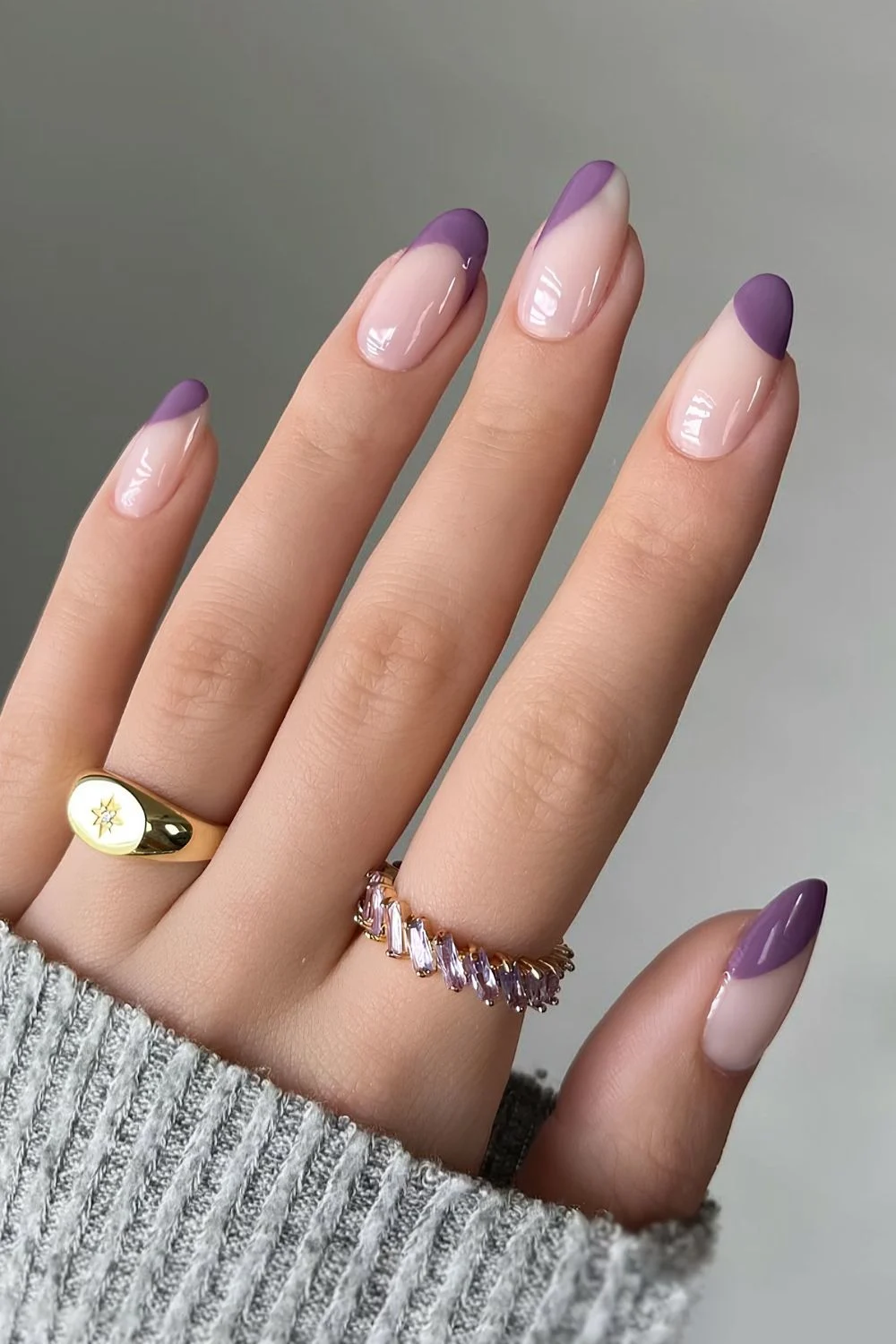 Dark lavender French tip nails