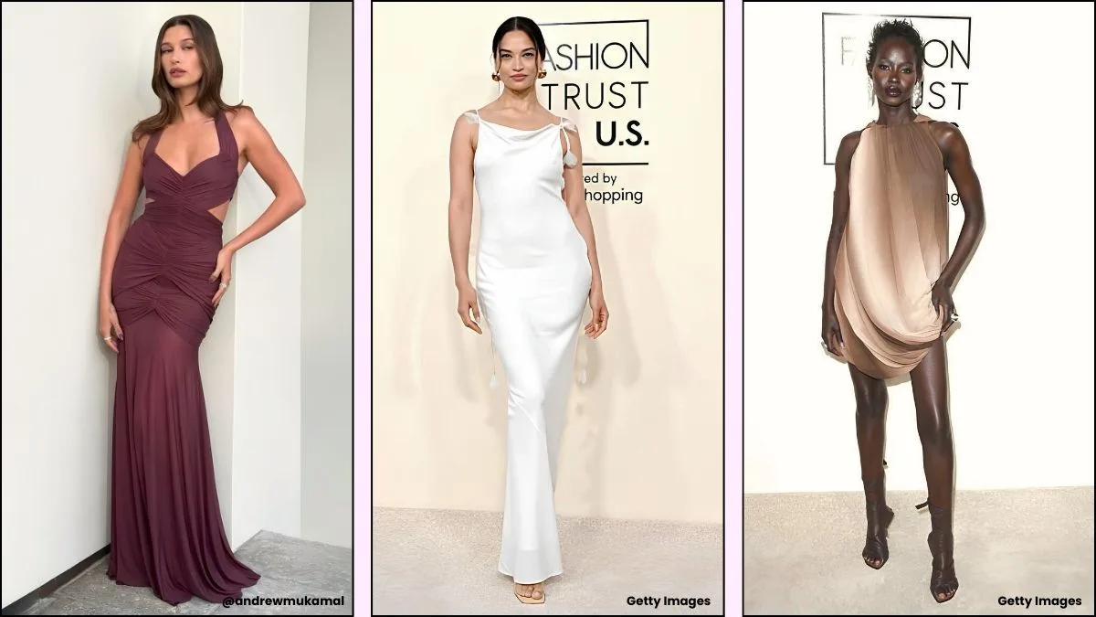 A collage of Fashion trust award outfits