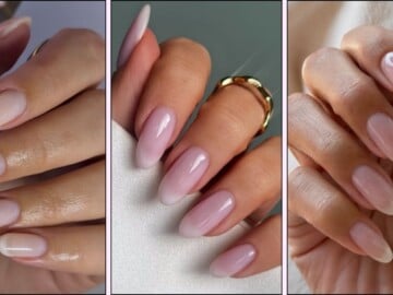 A collage of foggy French tip manicures