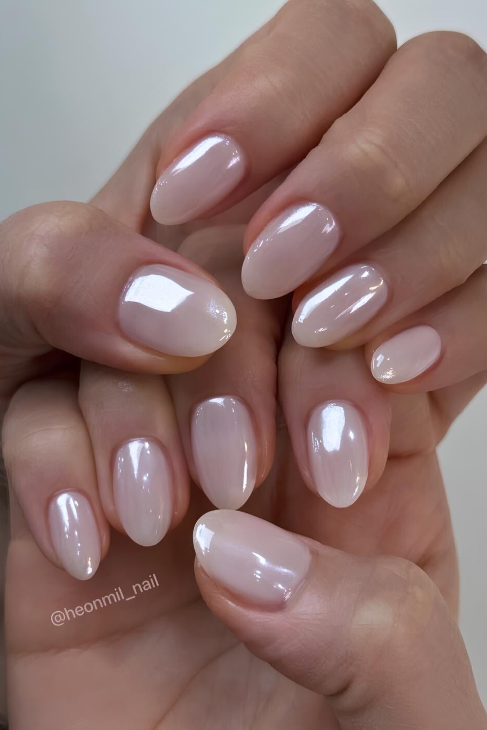 Glazed milky white manicure